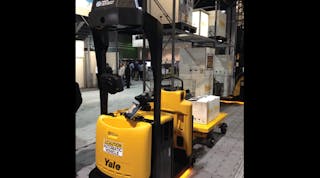 Yale&rsquo;s MO50T tow tractor is shown as guided by Seegrid, requiring no additional infrastructure such as wires, laser targets or magnetic tape for navigation. An operator trains the vehicle.