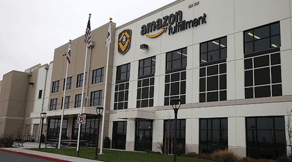 Demand for distribution space, such as Amazon&apos;s new 1.2 million square foot fulfillment center in Tracy, Calif., is driving industrial growth throughout the United States. (Photo by Justin Sullivan / Getty Images)
