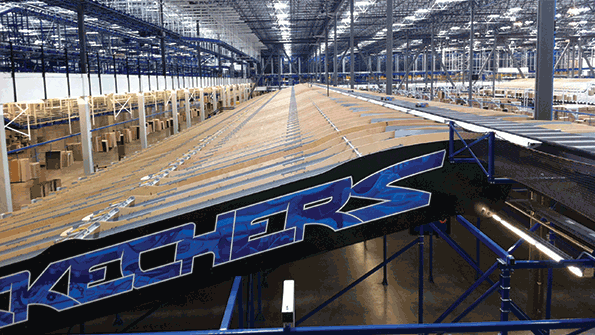 Skechers39 Moreno Valley Calif facility processes 17000 pairs of shoes per hour thanks to automation technologies such as this unit sorter