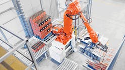 A palletizing robot at a beverage distributor. (Photo provided by ABB.)