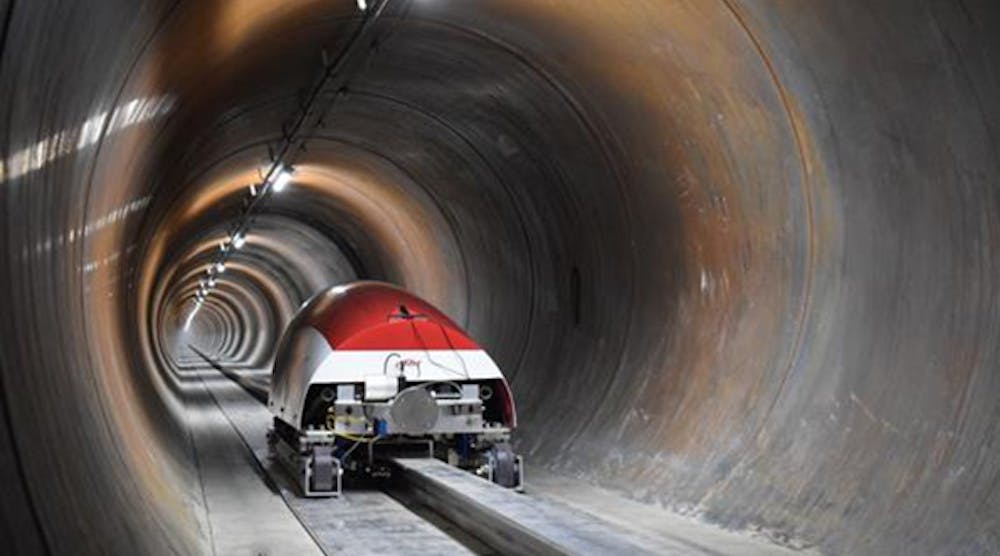 MIT&rsquo;s pod carries out its test run at the SpaceX Hyperloop tunnel in California.