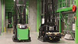 A common warehousing AGV features a fork for lifting palletized loads A common warehousing AGV features a fork for lifting palletized loads