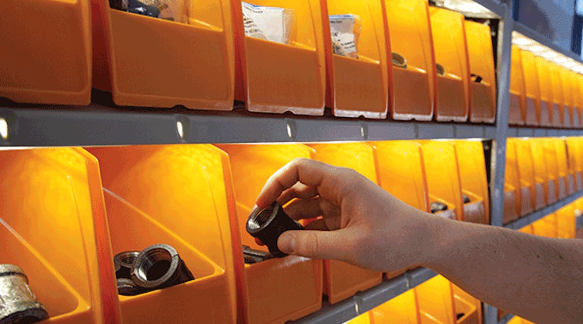 Smart bin systems are used to organize a wide range of supplies and materials.