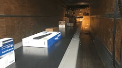 Telescopic conveyors extend the powered conveying surface inside a trailer bringing the product into the trailer at the location where it is to be loaded Telescopic conveyors extend the powered conveying surface inside a trailer bringing the product into the trailer at the location where it is to be loaded