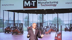 Brett Wood, president and CEO, Toyota Material Handling North America, delivering his keynote address at the 2017 IndustryWeek Manufacturing &amp; Technology show.