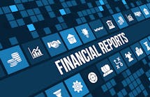 Financial report concept image with business icons and copyspace.