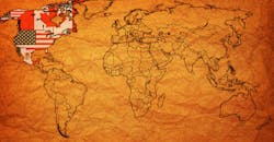 NAFTA countries shown on world map NAFTA countries shown on world map