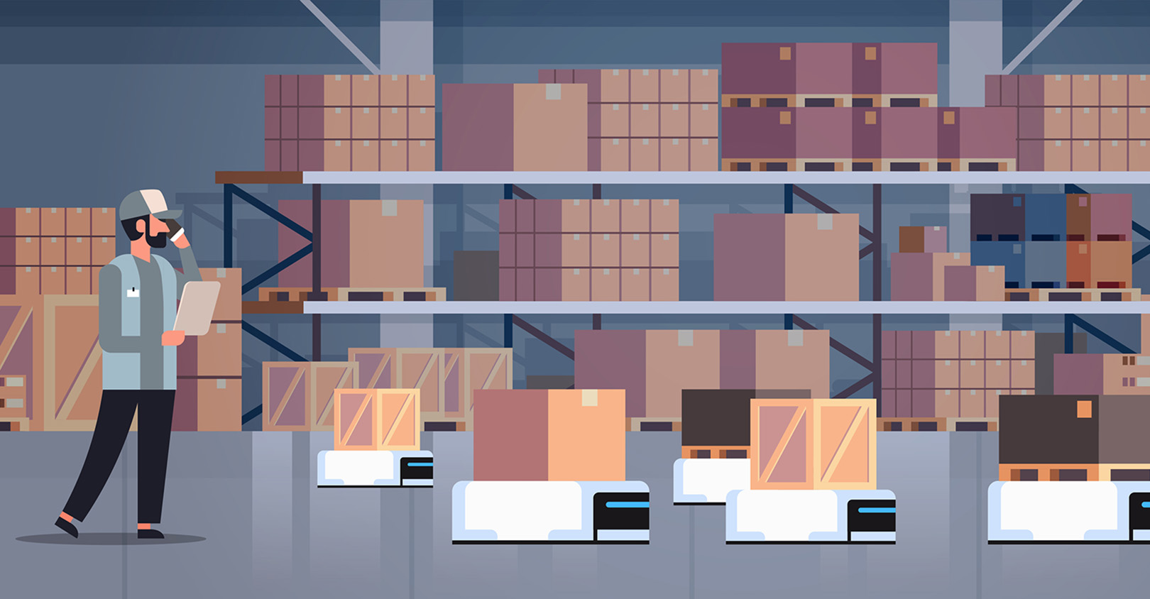 Warehouse Robots Illustration 5fb82610208a6