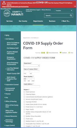 Figure 1. County of Hawaii COVID-19 Supply Order Form. Figure 1. County of Hawaii COVID-19 Supply Order Form.