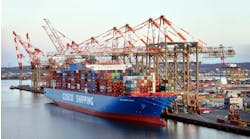 Cargo ship in the container terminal of Newark, NJ. Cargo ship in the container terminal of Newark, NJ.