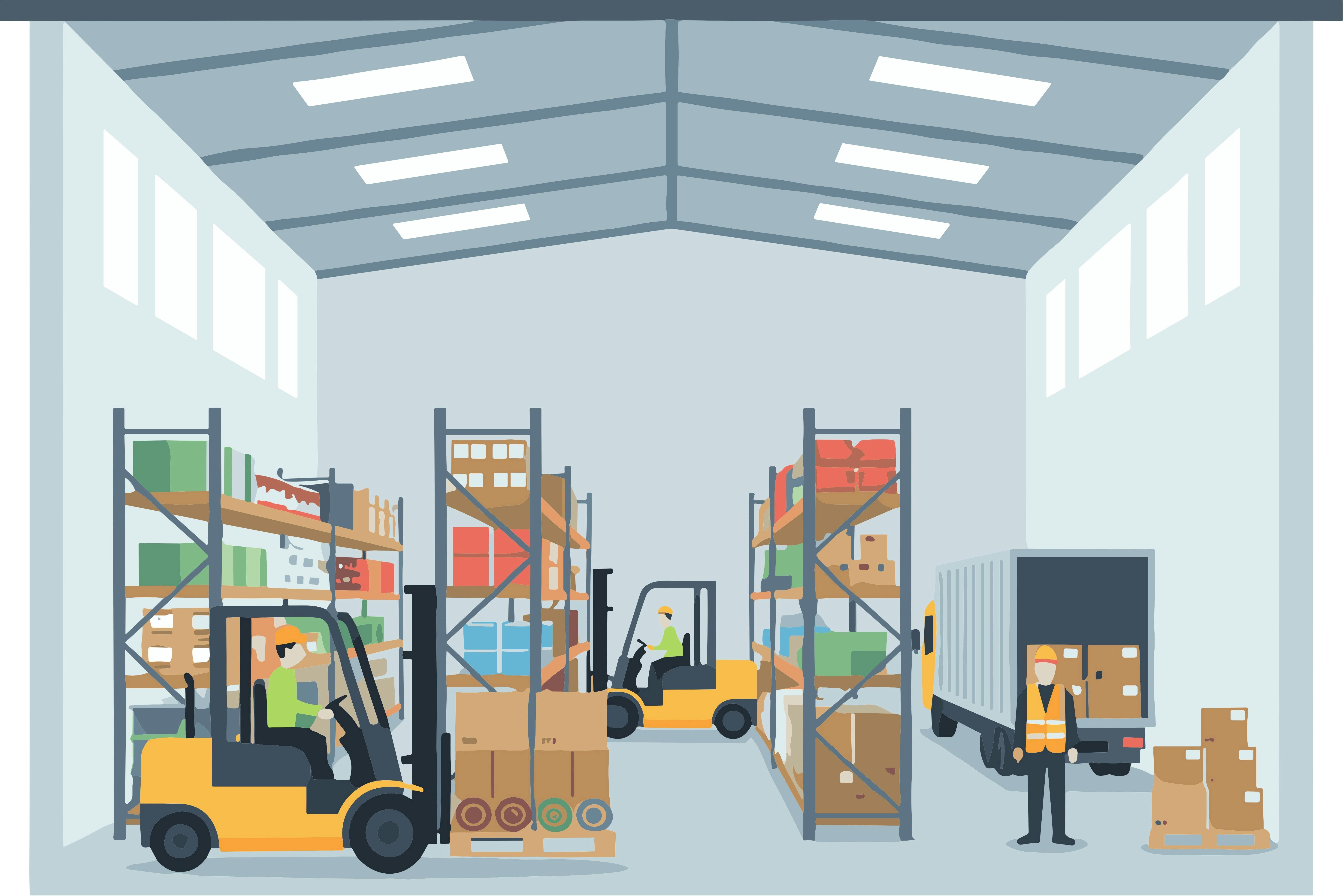 forklifts in warehouse
